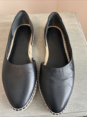 NWOB Vince Black Leather Pointed Toe Espadrille Flats Size 6 Made in Spain